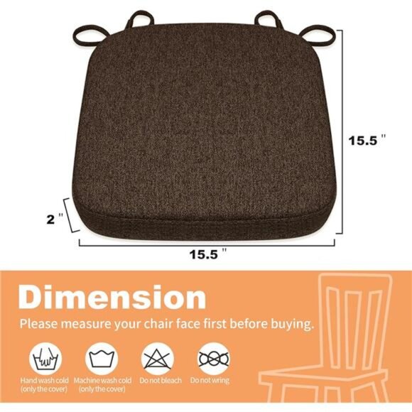 Memory Foam Chair Cushion Thick 2 Inch Folding Seat Pad Non Slip Dining Kitchen - Picture 3 of 7